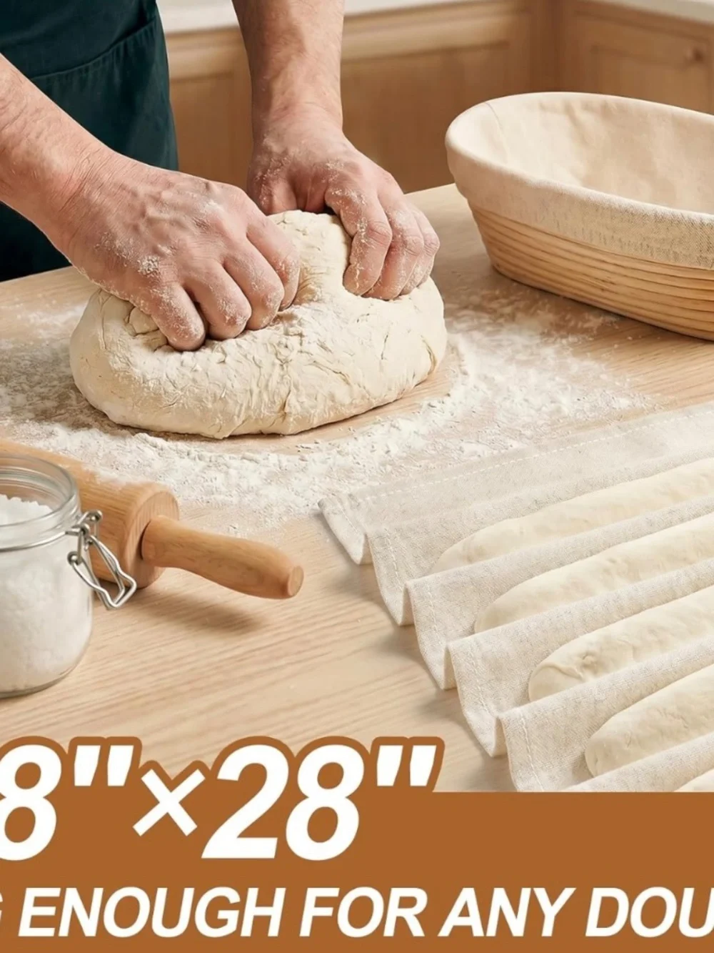 3Pc Sourdough Bread Proofing Cloth Set 28x28 Cotton